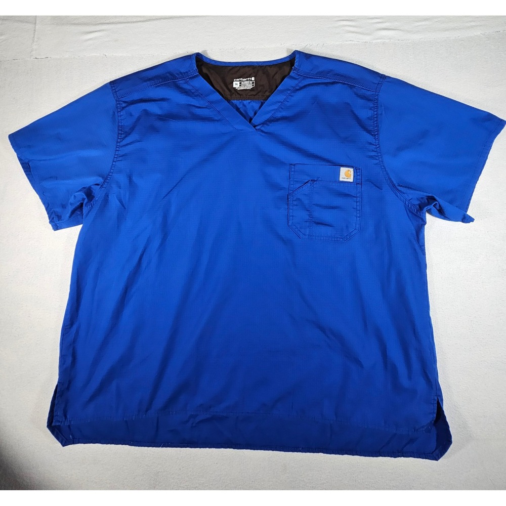 Carhartt‎ Liberty Mens 3XL Blue V-Neck Scrub Top Classic Fit Ripstop C15108